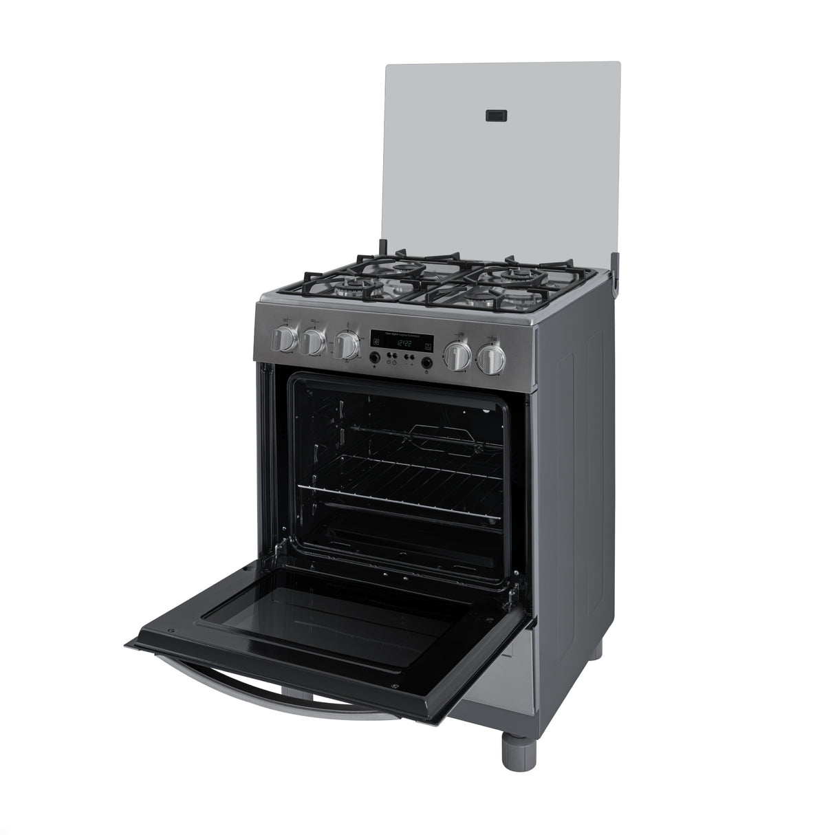 Estufa Challenger Kitchen Gourmet Gris 60x93cm para Gas Propano con Cuatro Quemadores y Un Horno Rosticero Grill