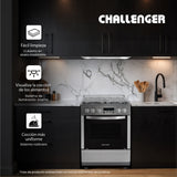 Estufa Challenger Kitchen Gourmet Gris 60x93cm para Gas Propano con Cuatro Quemadores y Un Horno Rosticero Grill