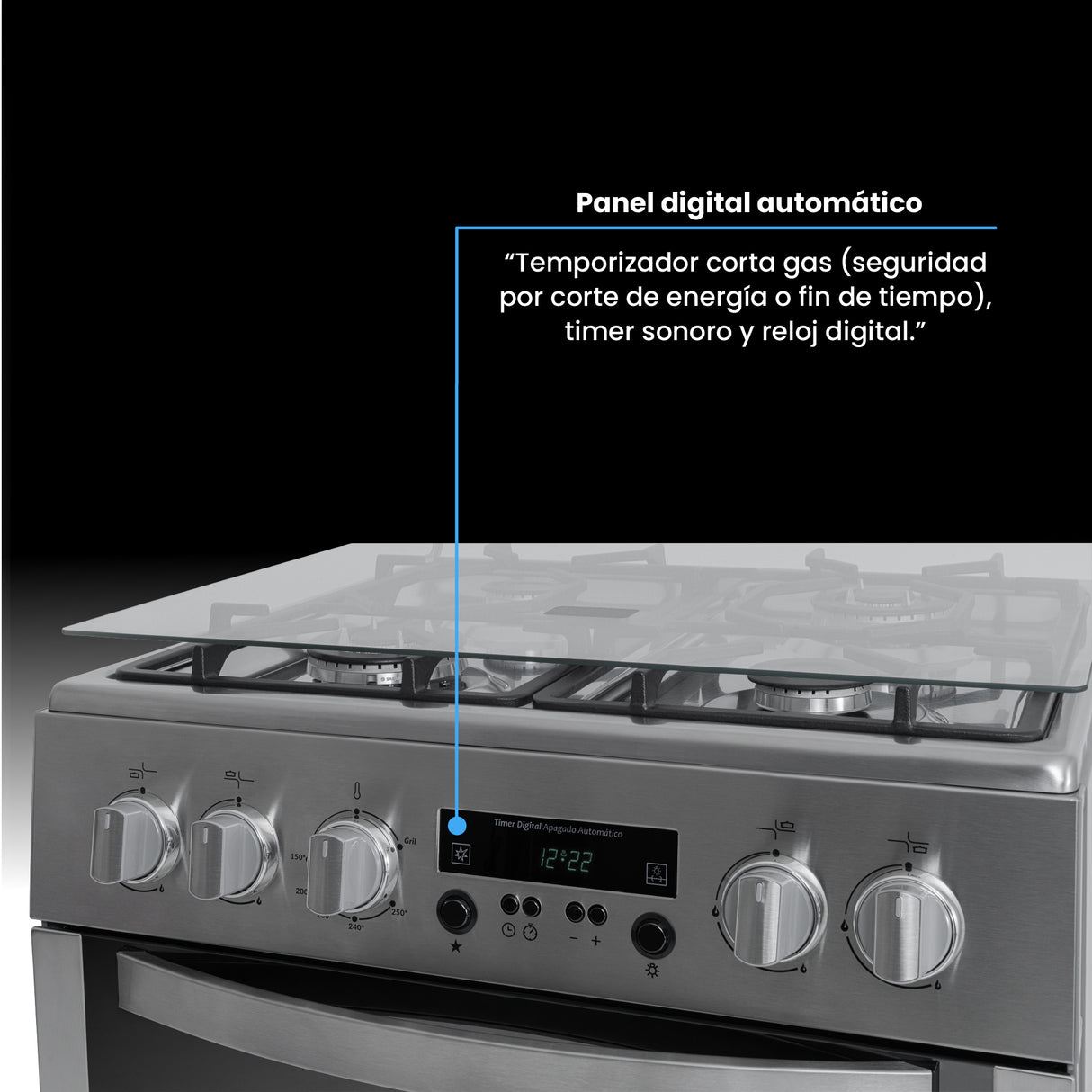 Estufa Challenger Kitchen Gourmet Gris 60x93cm para Gas Propano con Cuatro Quemadores y Un Horno Rosticero Grill