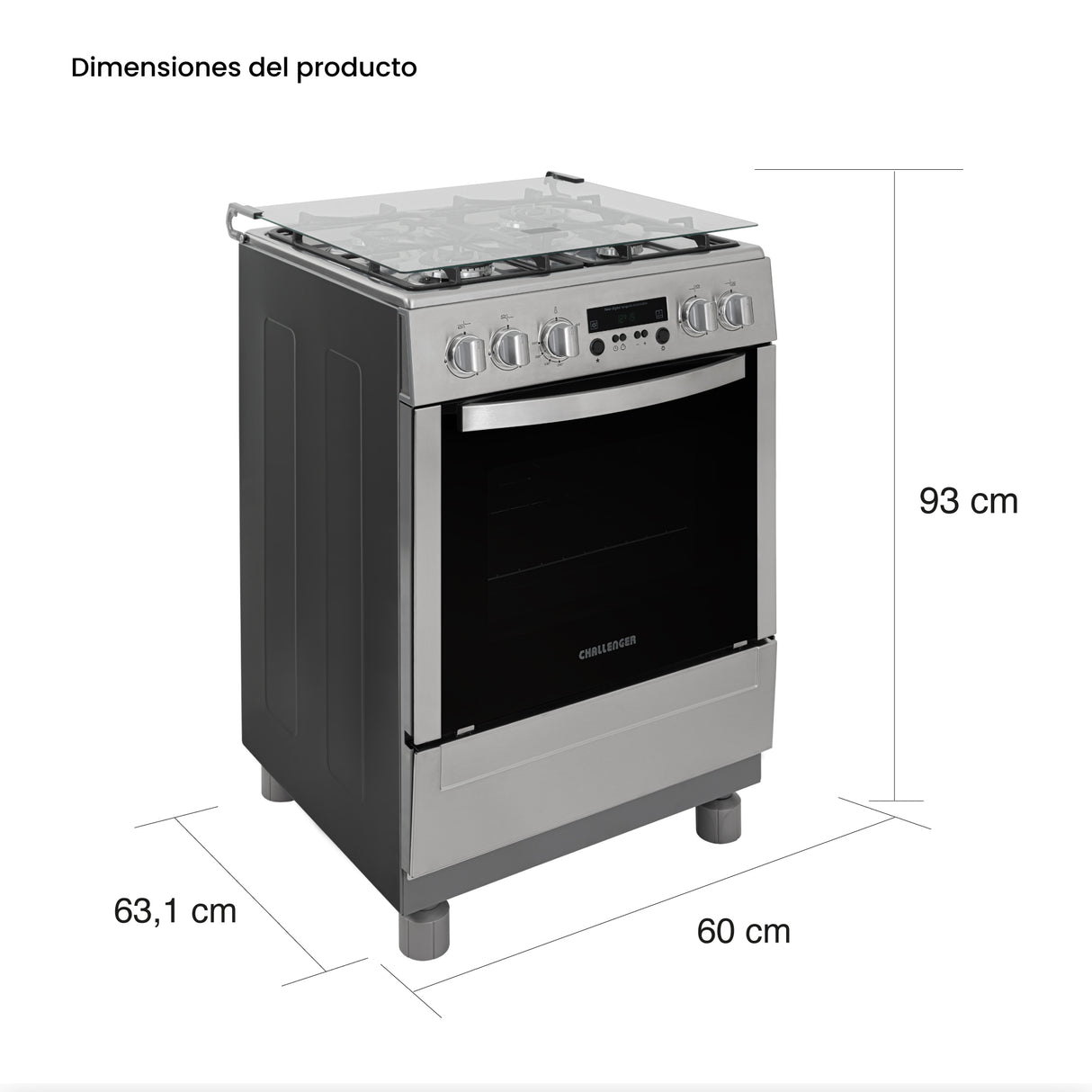 Estufa Challenger Kitchen Gourmet Gris 60x93cm para Gas Propano con Cuatro Quemadores y Un Horno Rosticero Grill