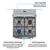 Estufa Challenger Kitchen Gourmet Gris 60x93cm para Gas Natural con Cuatro Quemadores y Un Horno Rosticero Grill