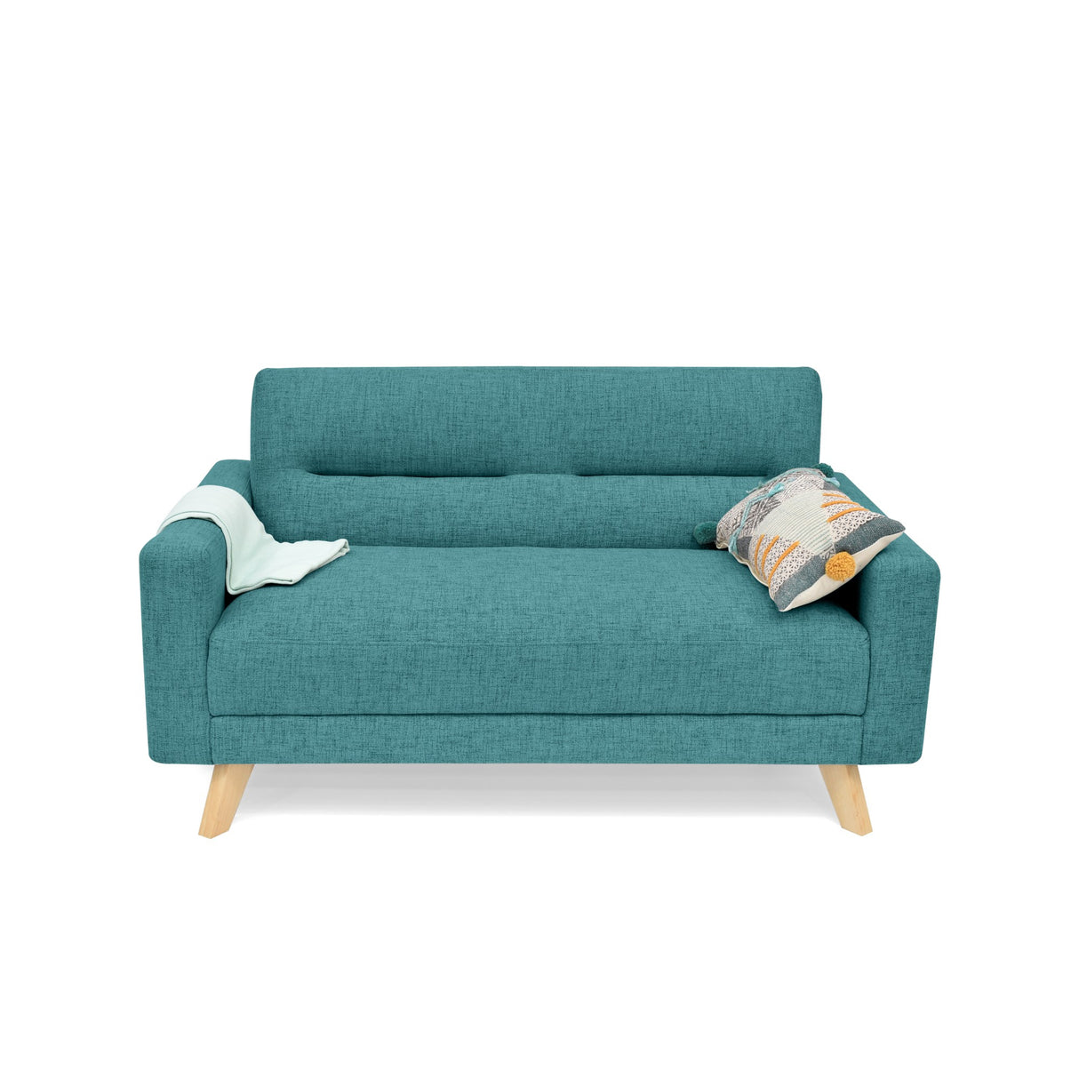 Sofá Barza Petróleo Eureka y Matiz Natural 150x82cm de Dos Puestos con Apoya Brazos