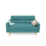Sofá Barza Petróleo Eureka y Matiz Natural 150x82cm de Dos Puestos con Apoya Brazos