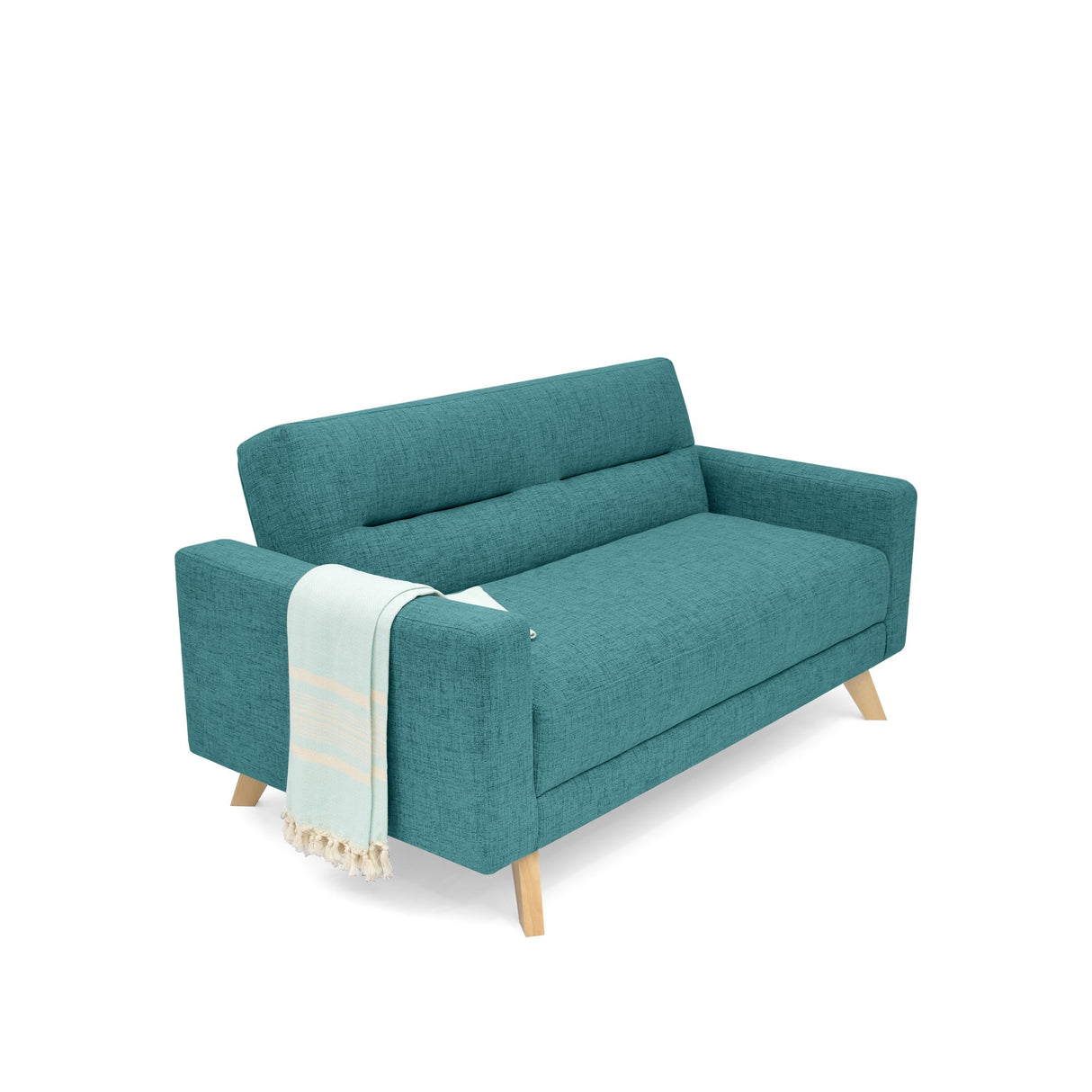 Sofá Barza Petróleo Eureka y Matiz Natural 150x82cm de Dos Puestos con Apoya Brazos