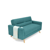 Sofá Barza Petróleo Eureka y Matiz Natural 150x82cm de Dos Puestos con Apoya Brazos