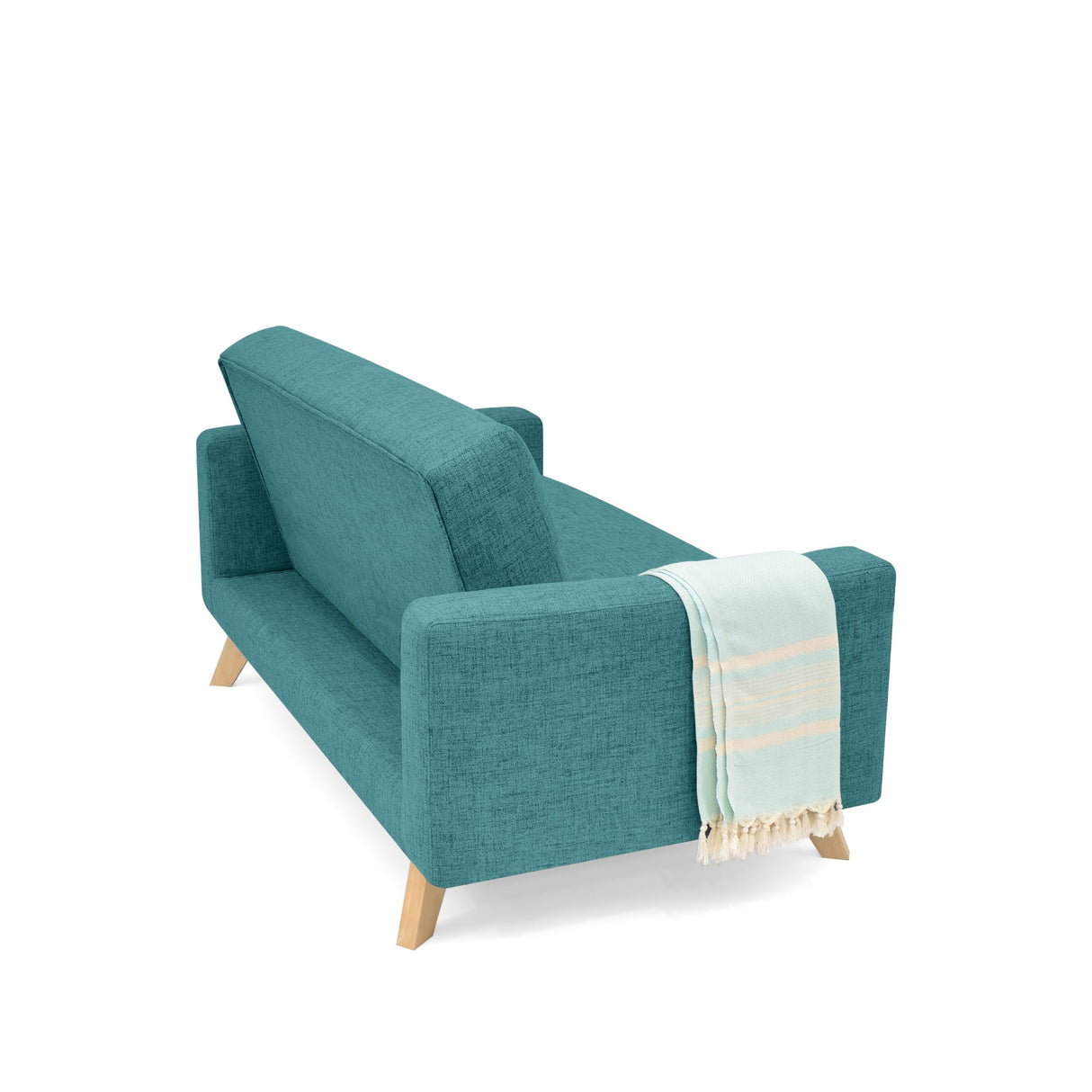Sofá Barza Petróleo Eureka y Matiz Natural 150x82cm de Dos Puestos con Apoya Brazos