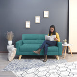 Sofá Barza Petróleo Eureka y Matiz Natural 150x82cm de Dos Puestos con Apoya Brazos