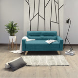 Sofá Barza Petróleo Eureka y Matiz Natural 150x82cm de Dos Puestos con Apoya Brazos