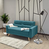 Sofá Barza Petróleo Eureka y Matiz Natural 150x82cm de Dos Puestos con Apoya Brazos
