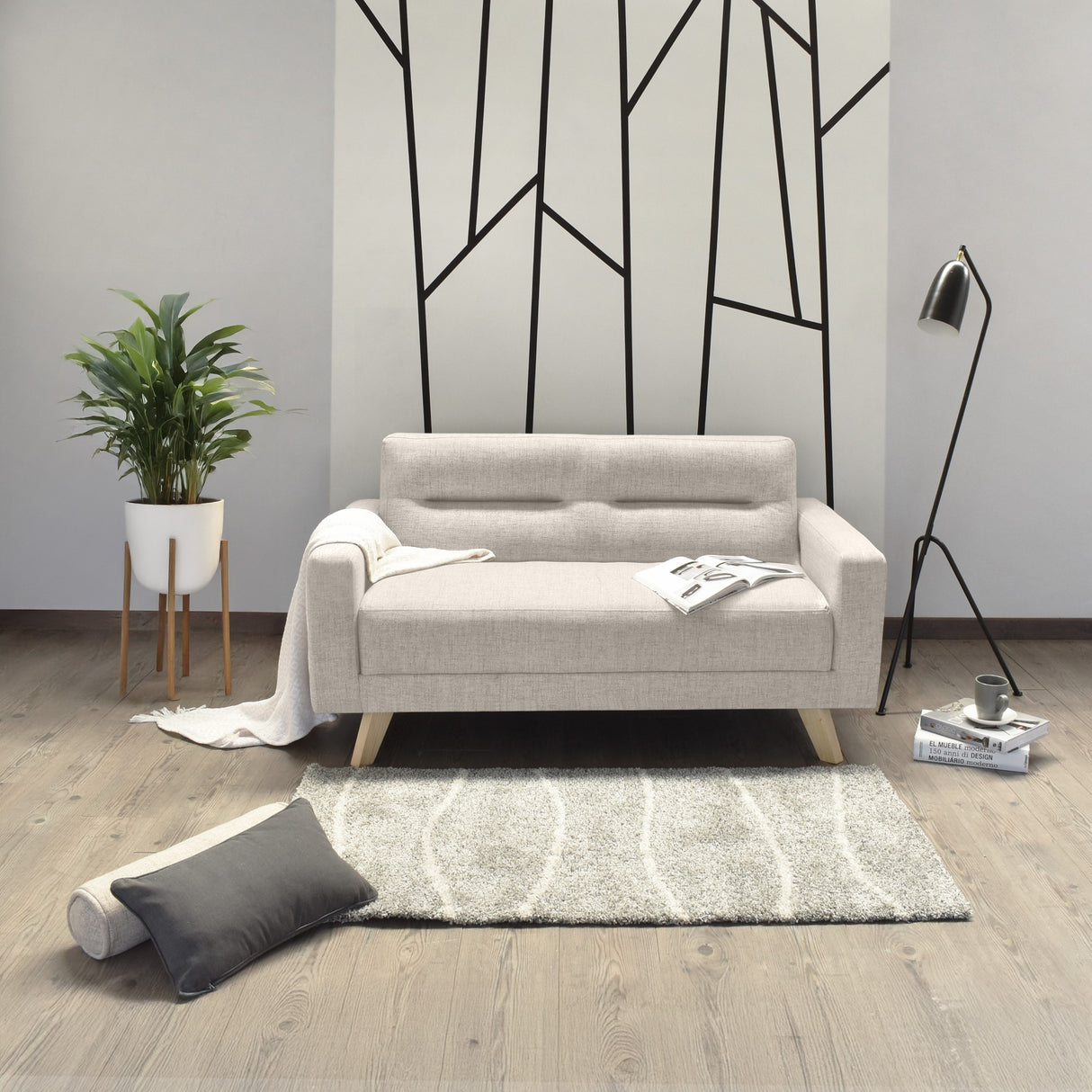 Sofá Barza Trigo Dicosta y Matiz Natural 150x82cm de Dos Puestos con Apoya Brazos