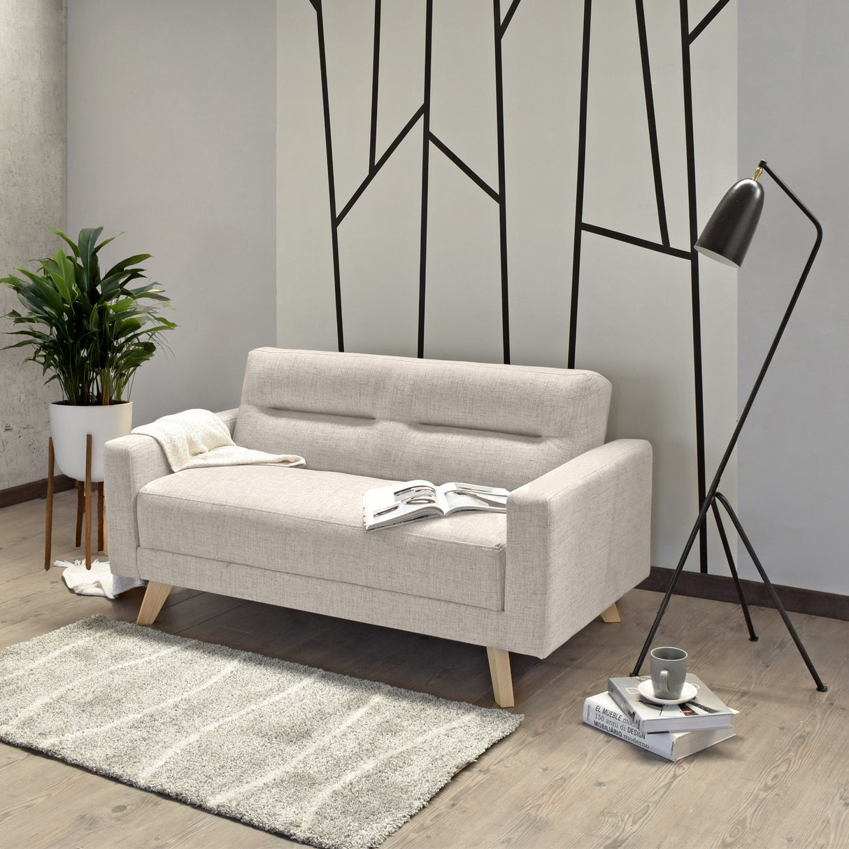 Sofá Barza Trigo Dicosta y Matiz Natural 150x82cm de Dos Puestos con Apoya Brazos