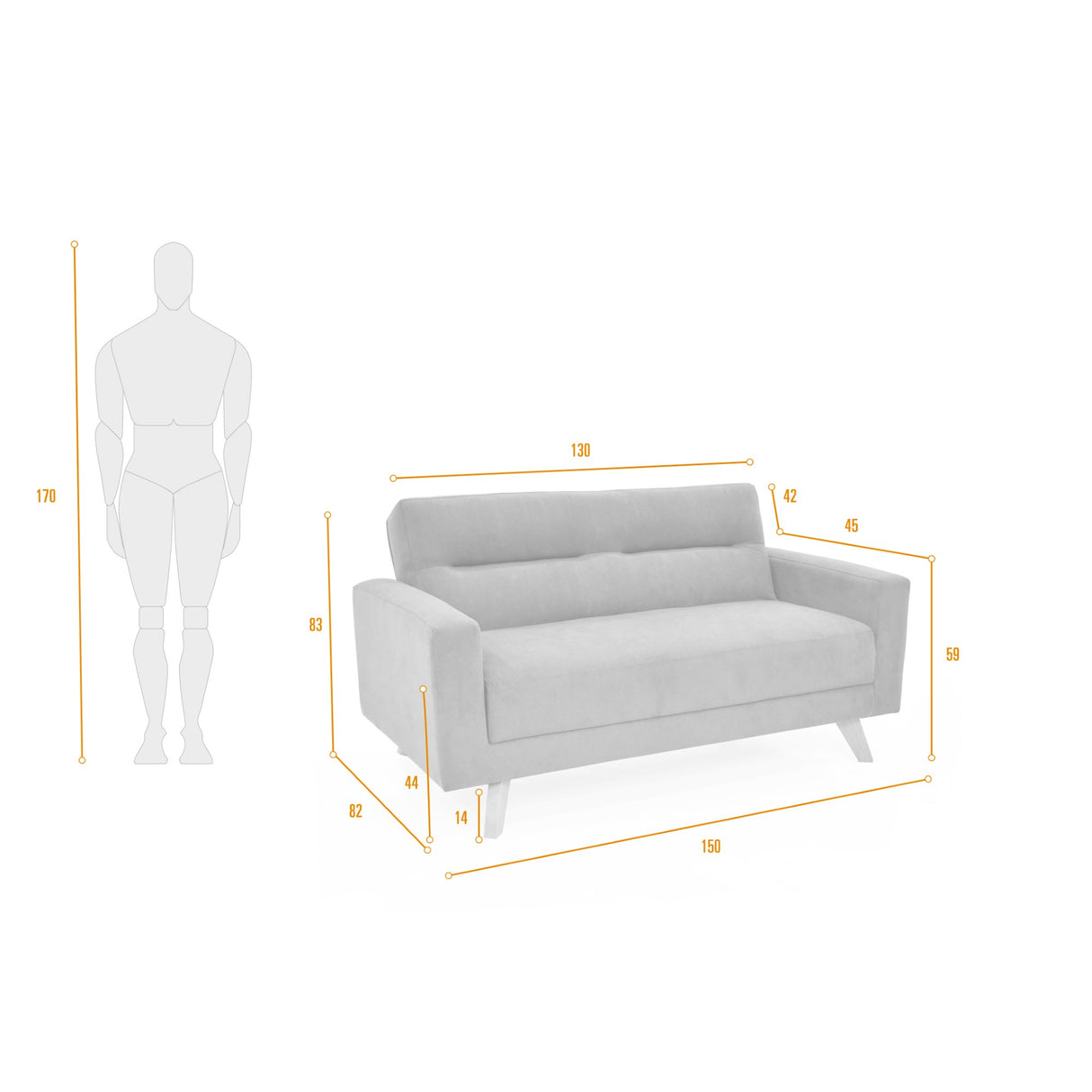 Sofá Barza Plata Eureka y Matiz Natural 150x82cm de Dos Puestos con Apoya Brazos