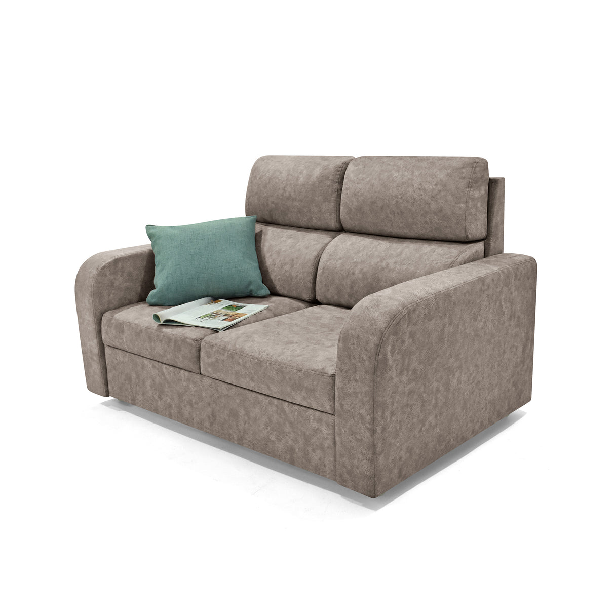 Sofá Bethel Taupe Sky y Madera Cromo 148x95cm de Dos Puestos con Apoya Brazos