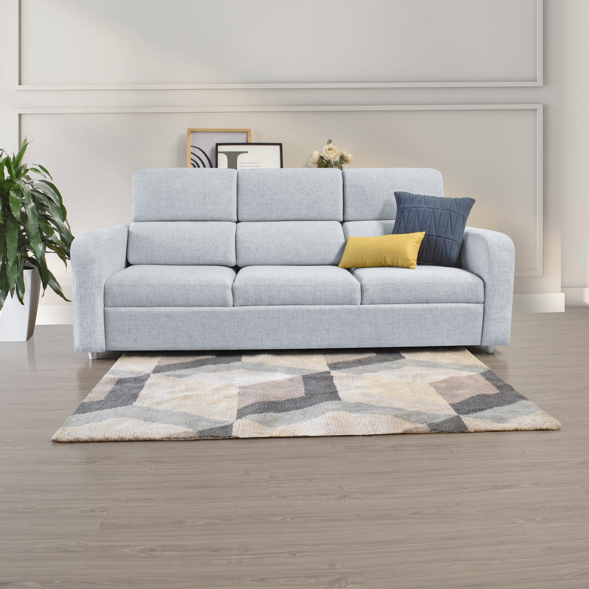 Sofá Bethel Acero Dicosta y Madera Cromo 207x95cm de Tres Puestos con Apoya Brazos