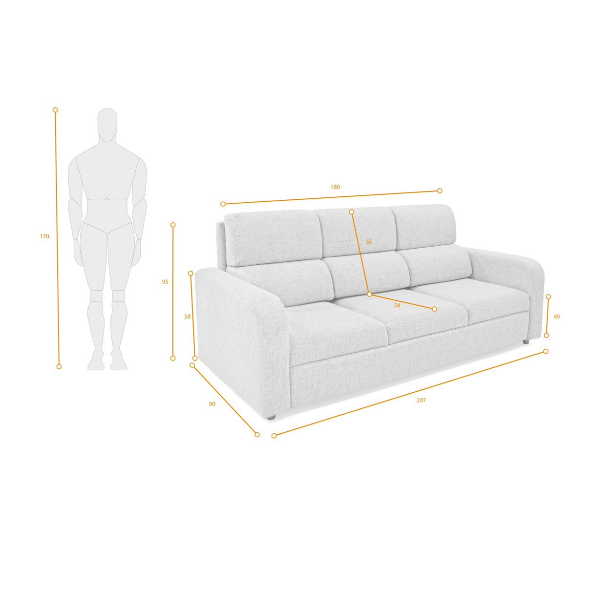Sofá Bethel Acero Dicosta y Madera Cromo 207x95cm de Tres Puestos con Apoya Brazos