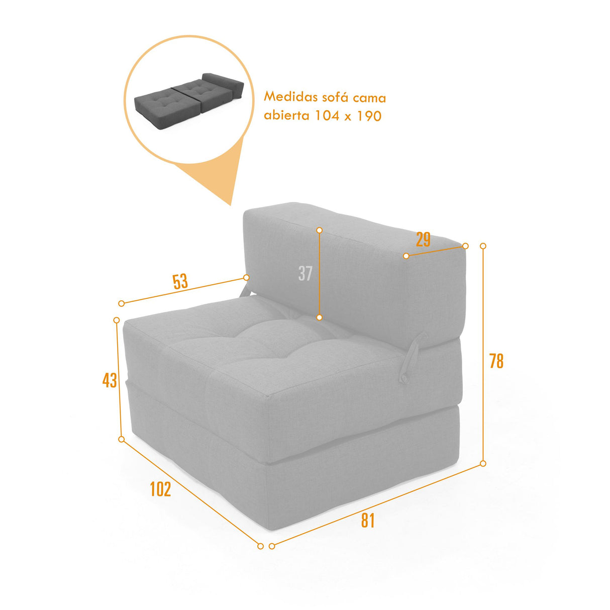Sofá Cama Bosnia Gris Dicosta 102x78cm de Un Puesto sin Apoya Brazos