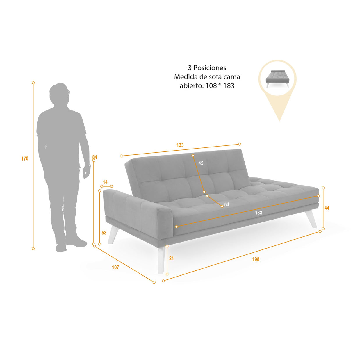 Sofá Cama Brunet Petróleo Denver y Matiz Caoba 198x84cm de Tres Puestos Reclinable sin Apoya Brazos