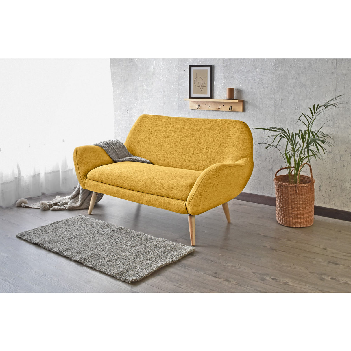 Sofá Cannes Mostaza Dicosta y Matiz Natural 136x85cm de Dos Puestos sin Apoya Brazos