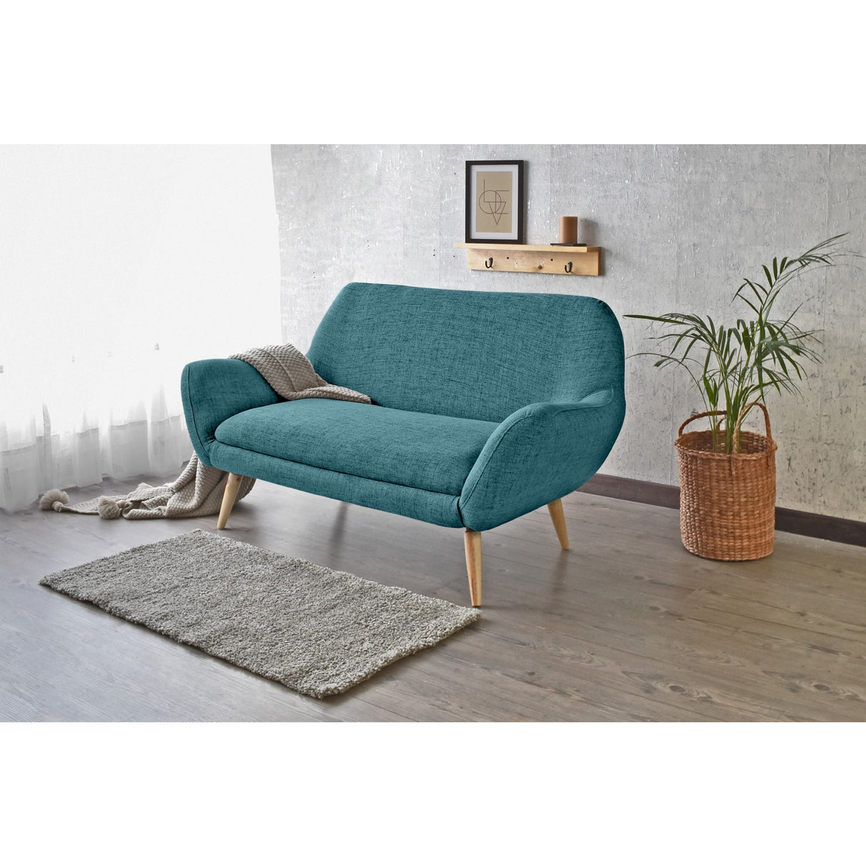 Sofá Cannes Petróleo Eureka y Matiz Natural 136x85cm de Dos Puestos sin Apoya Brazos