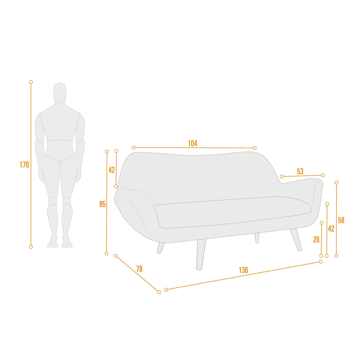 Sofá Cannes Salmón Dicosta y Matiz Natural 136x85cm de Dos Puestos sin Apoya Brazos