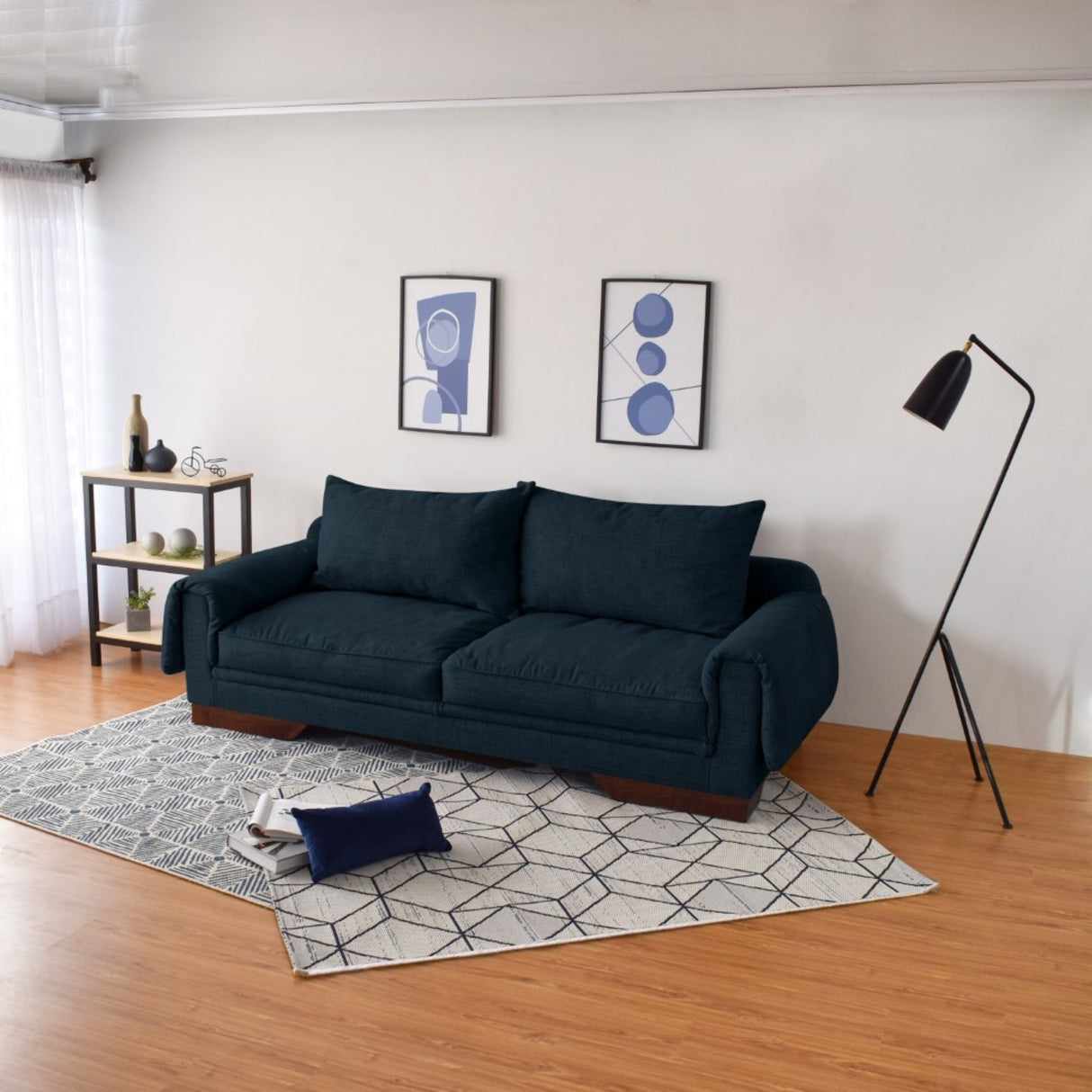 Sofá Daytona Plomo Eureka y Matiz Wengue 218x80cm de Tres Puestos sin Apoya Brazos