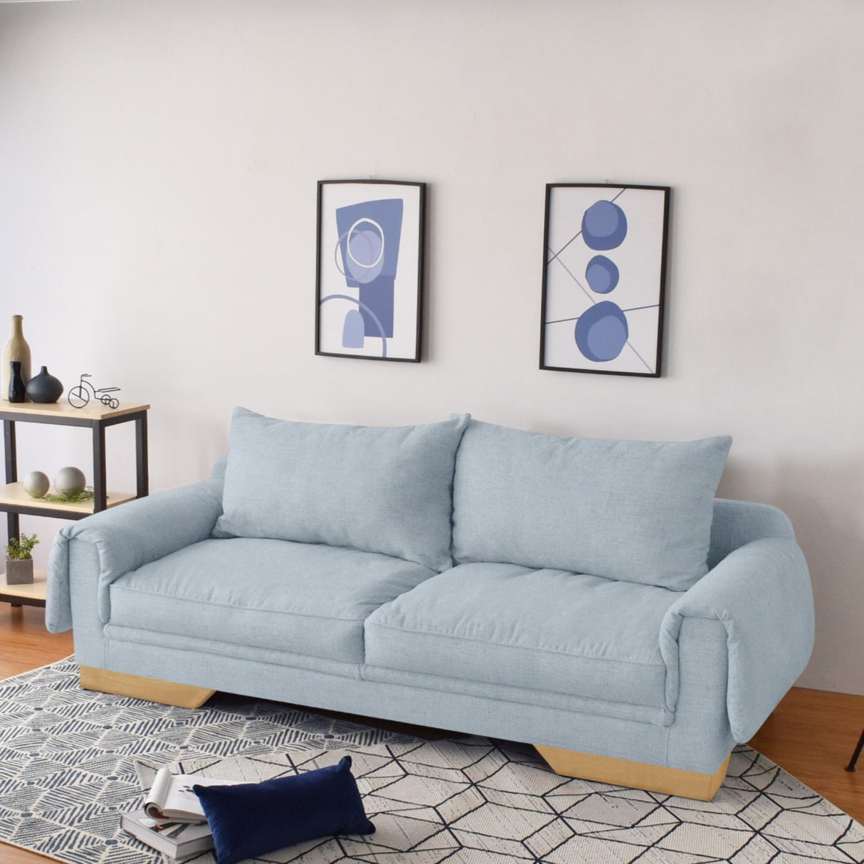Sofá Daytona Plata Eureka y Matiz Natural 218x80cm de Tres Puestos sin Apoya Brazos
