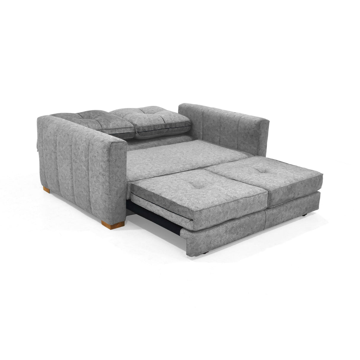 Sofá Cama Doha Gris Sky y Matiz Caoba 150x87cm de Dos Puestos con Apoya Brazos