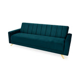 Sofá Cama Dominic Petróleo Denver y Matiz Natural 206x80cm de Tres Puestos Reclinable con Apoya Brazos