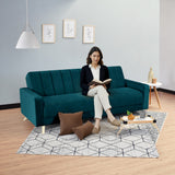 Sofá Cama Dominic Petróleo Denver y Matiz Natural 206x80cm de Tres Puestos Reclinable con Apoya Brazos