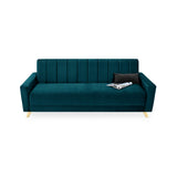 Sofá Cama Dominic Petróleo Denver y Matiz Natural 206x80cm de Tres Puestos Reclinable con Apoya Brazos