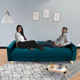 Sofá Cama Dominic Petróleo Denver y Matiz Natural 206x80cm de Tres Puestos Reclinable con Apoya Brazos