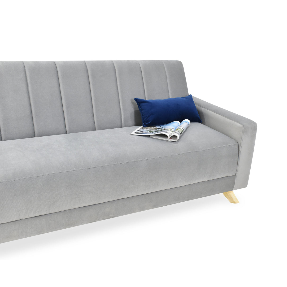 Sofá Cama Dominic Plata Denver y Matiz Natural 206x80cm de Tres Puestos Reclinable con Apoya Brazos