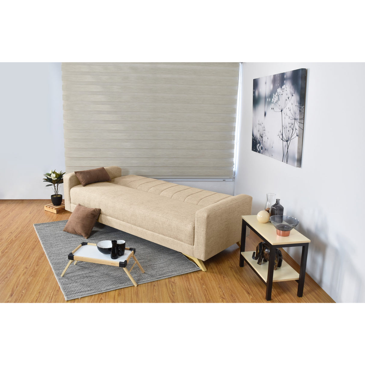 Sofá Cama Dominic Beige Dicosta y Matiz Natural 206x80cm de Tres Puestos Reclinable con Apoya Brazos