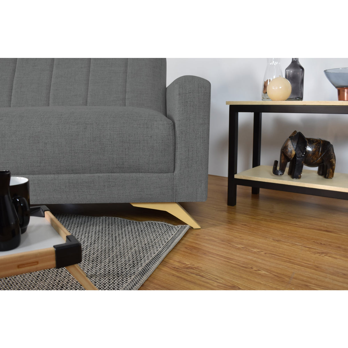 Sofá Cama Dominic Gris Dicosta y Matiz Natural 206x80cm de Tres Puestos Reclinable con Apoya Brazos