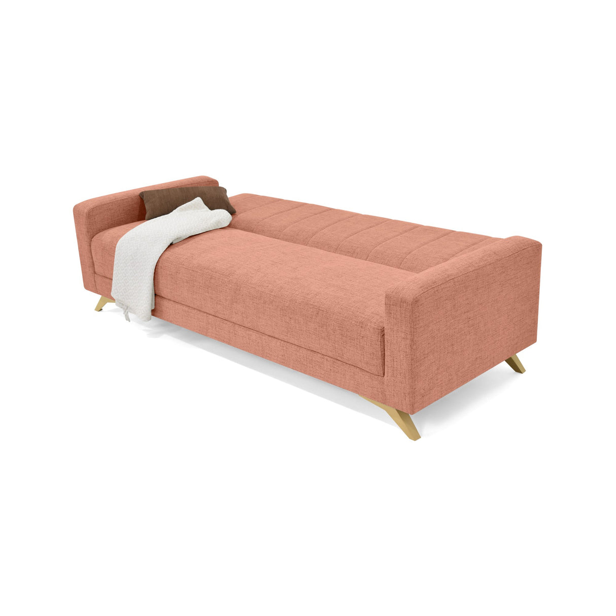 Sofá Cama Dominic Salmón Dicosta y Matiz Natural 206x80cm de Tres Puestos Reclinable con Apoya Brazos