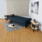 Sofá Cama Dominic Plomo Eureka y Matiz Natural 206x80cm de Tres Puestos Reclinable con Apoya Brazos