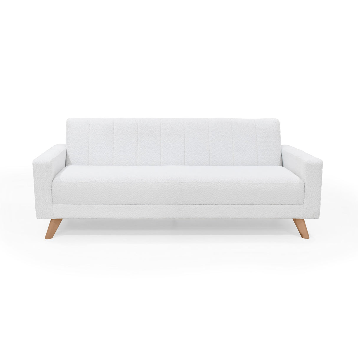 Sofá Cama Dominic Blanco Shaggy y Matiz Natural 206x80cm de Tres Puestos Reclinable con Apoya Brazos