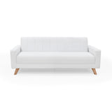 Sofá Cama Dominic Blanco Shaggy y Matiz Natural 206x80cm de Tres Puestos Reclinable con Apoya Brazos