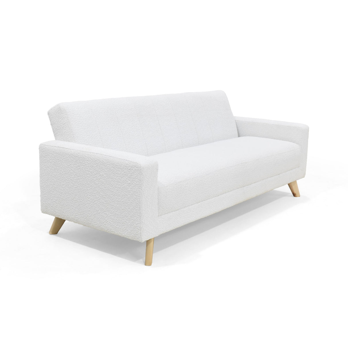 Sofá Cama Dominic Blanco Shaggy y Matiz Natural 206x80cm de Tres Puestos Reclinable con Apoya Brazos