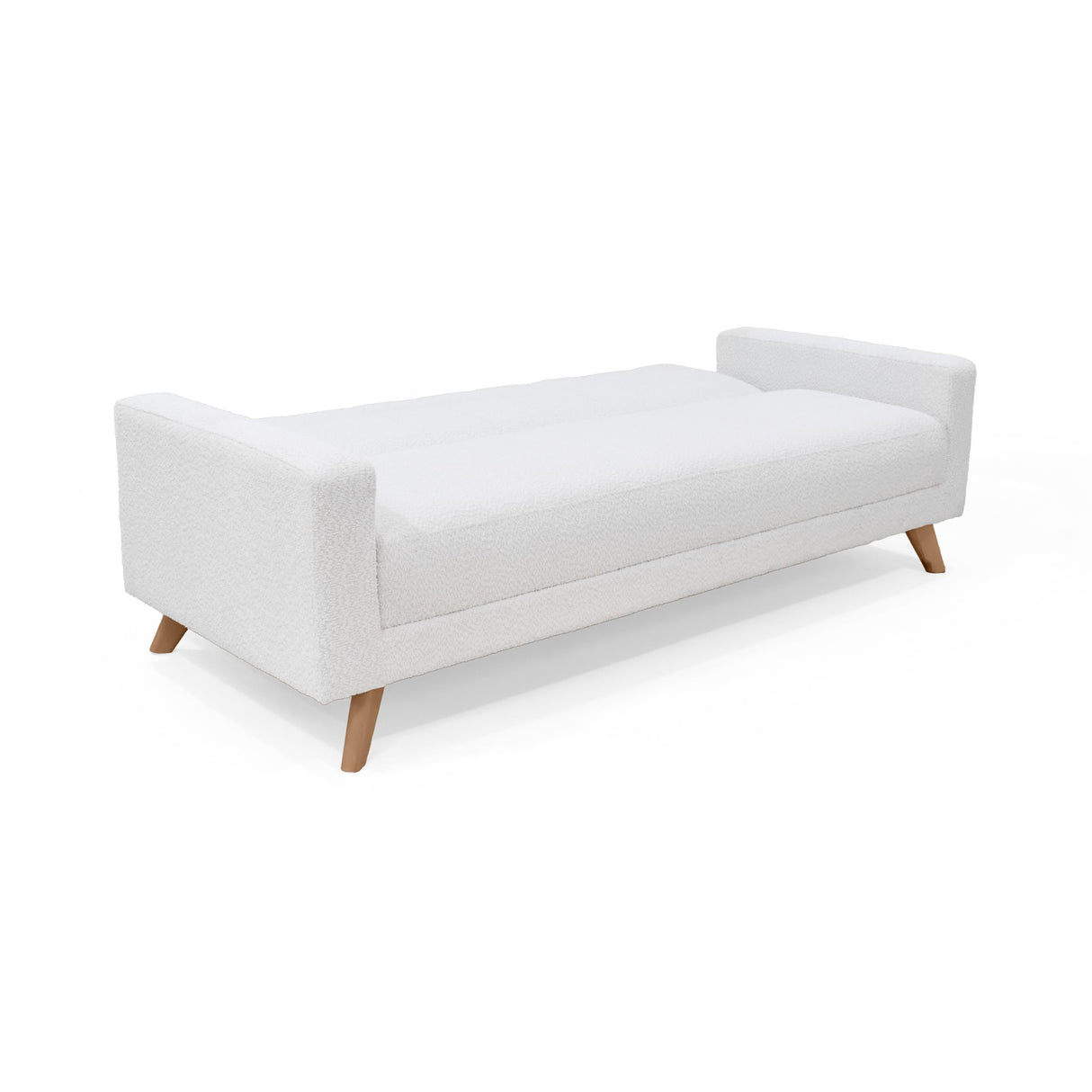 Sofá Cama Dominic Blanco Shaggy y Matiz Natural 206x80cm de Tres Puestos Reclinable con Apoya Brazos