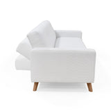 Sofá Cama Dominic Blanco Shaggy y Matiz Natural 206x80cm de Tres Puestos Reclinable con Apoya Brazos