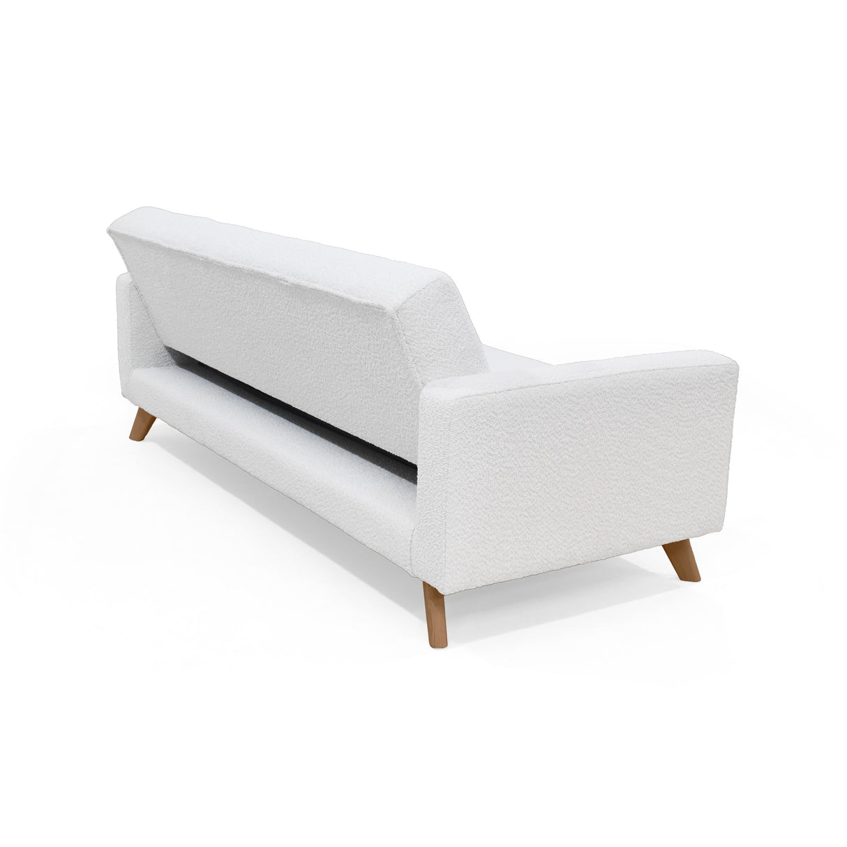 Sofá Cama Dominic Blanco Shaggy y Matiz Natural 206x80cm de Tres Puestos Reclinable con Apoya Brazos
