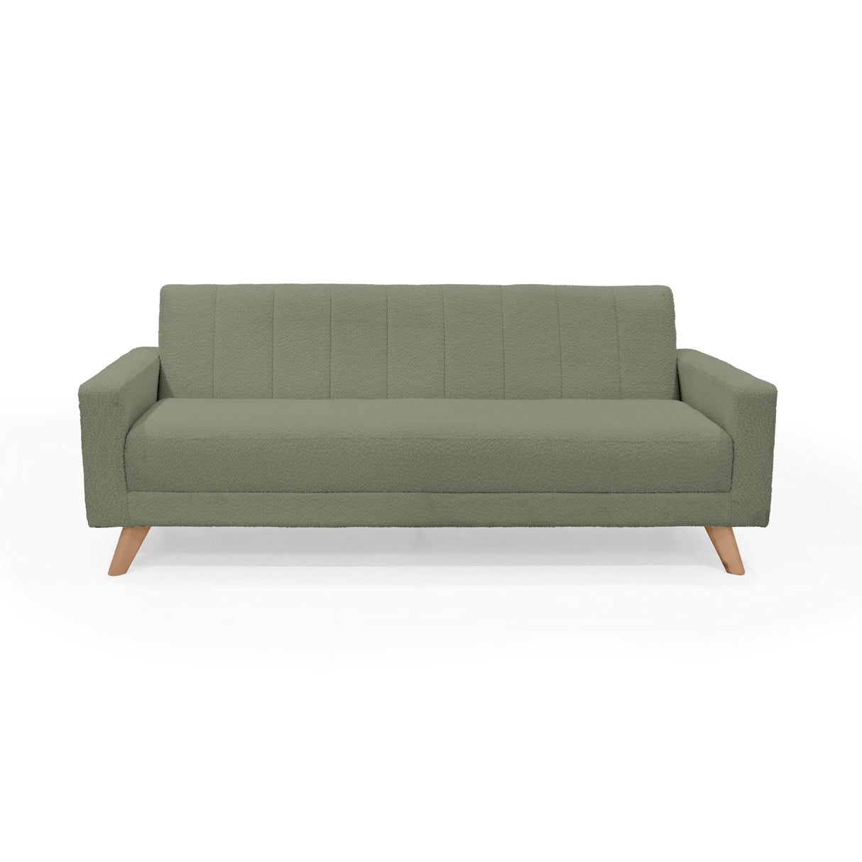 Sofá Cama Dominic Verde Shaggy y Matiz Natural 206x80cm de Tres Puestos Reclinable con Apoya Brazos