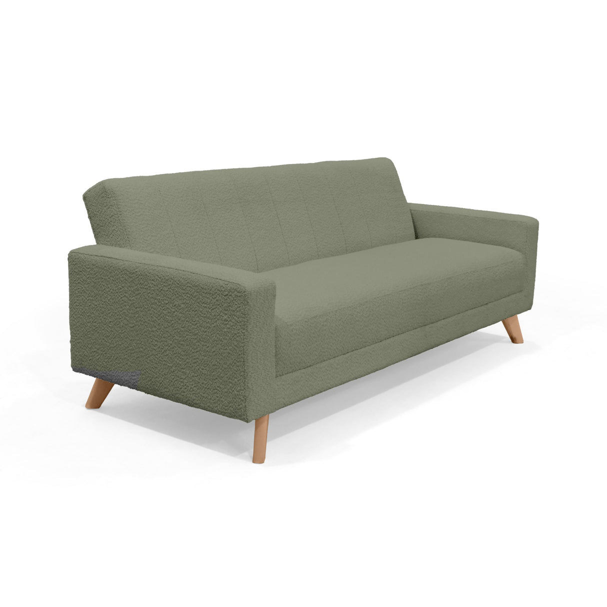 Sofá Cama Dominic Verde Shaggy y Matiz Natural 206x80cm de Tres Puestos Reclinable con Apoya Brazos