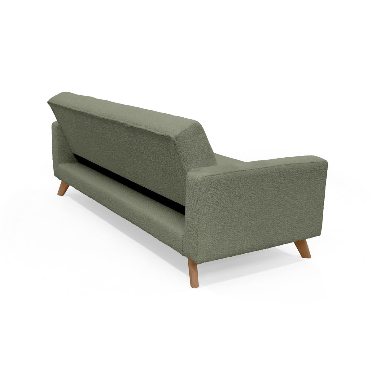 Sofá Cama Dominic Verde Shaggy y Matiz Natural 206x80cm de Tres Puestos Reclinable con Apoya Brazos