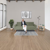 Sofá Cama Dominic Verde Shaggy y Matiz Natural 206x80cm de Tres Puestos Reclinable con Apoya Brazos