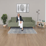 Sofá Cama Dominic Verde Shaggy y Matiz Natural 206x80cm de Tres Puestos Reclinable con Apoya Brazos