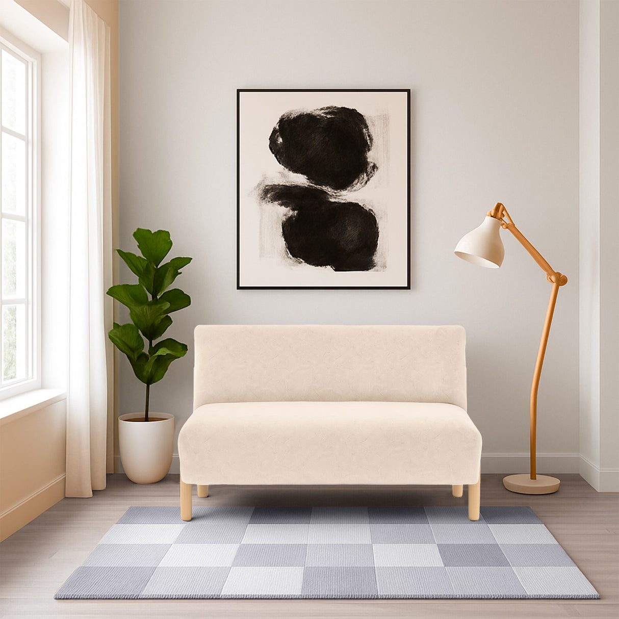 Sofá Dubi Beige Sky y Matiz Natural 123x73cm de Dos Puestos sin Apoya Brazos