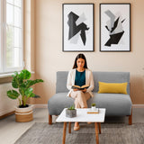 Sofá Dubi Gris Sky y Matiz Caoba 123x73cm de Dos Puestos sin Apoya Brazos