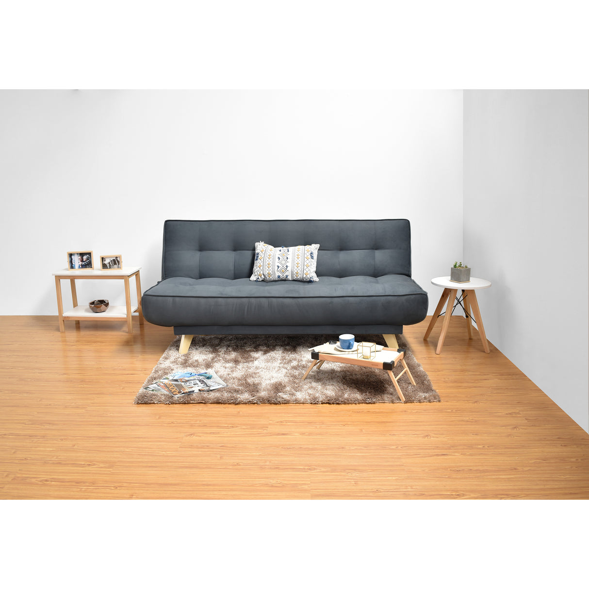 Sofá Cama Gales Gris Denver y Matiz Natural 180x84cm de Tres Puestos Reclinable sin Apoya Brazos